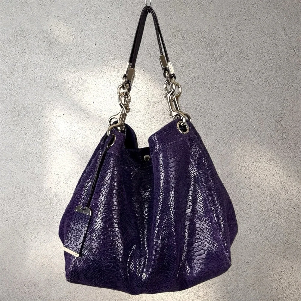 Jimmy Choo Lohla Jayne Python Hobo Bag Purse Tote Purple Leather